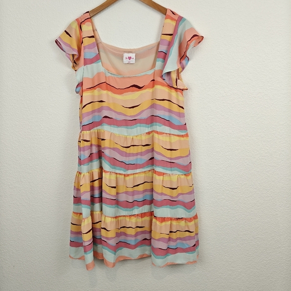Buddy Love Multicolor Watercolor Tiered Swing Mini Dress Size M - Picture 1 of 8